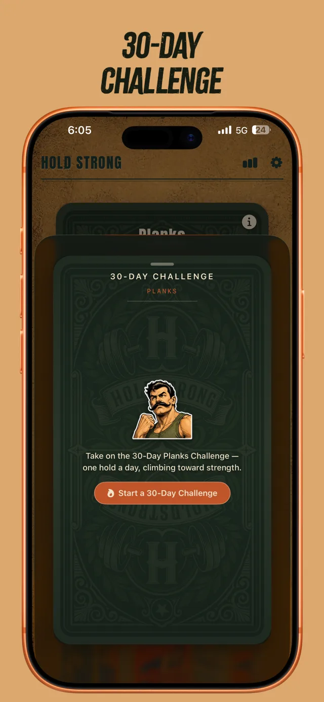 Hold Strong 30-Day Plank Challenge screen